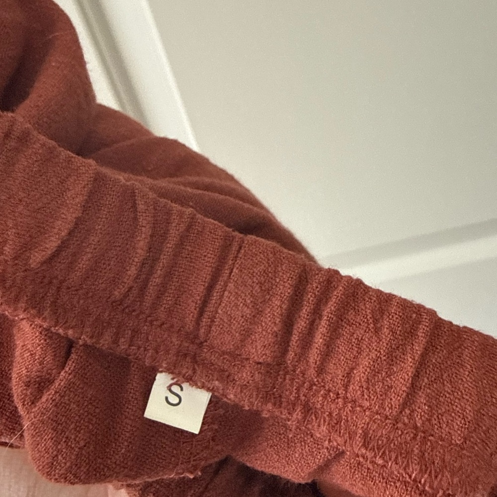 Rust Colored Linen Wide-Leg Drawstring Pants w/ Pockets - Picture 5 of 6